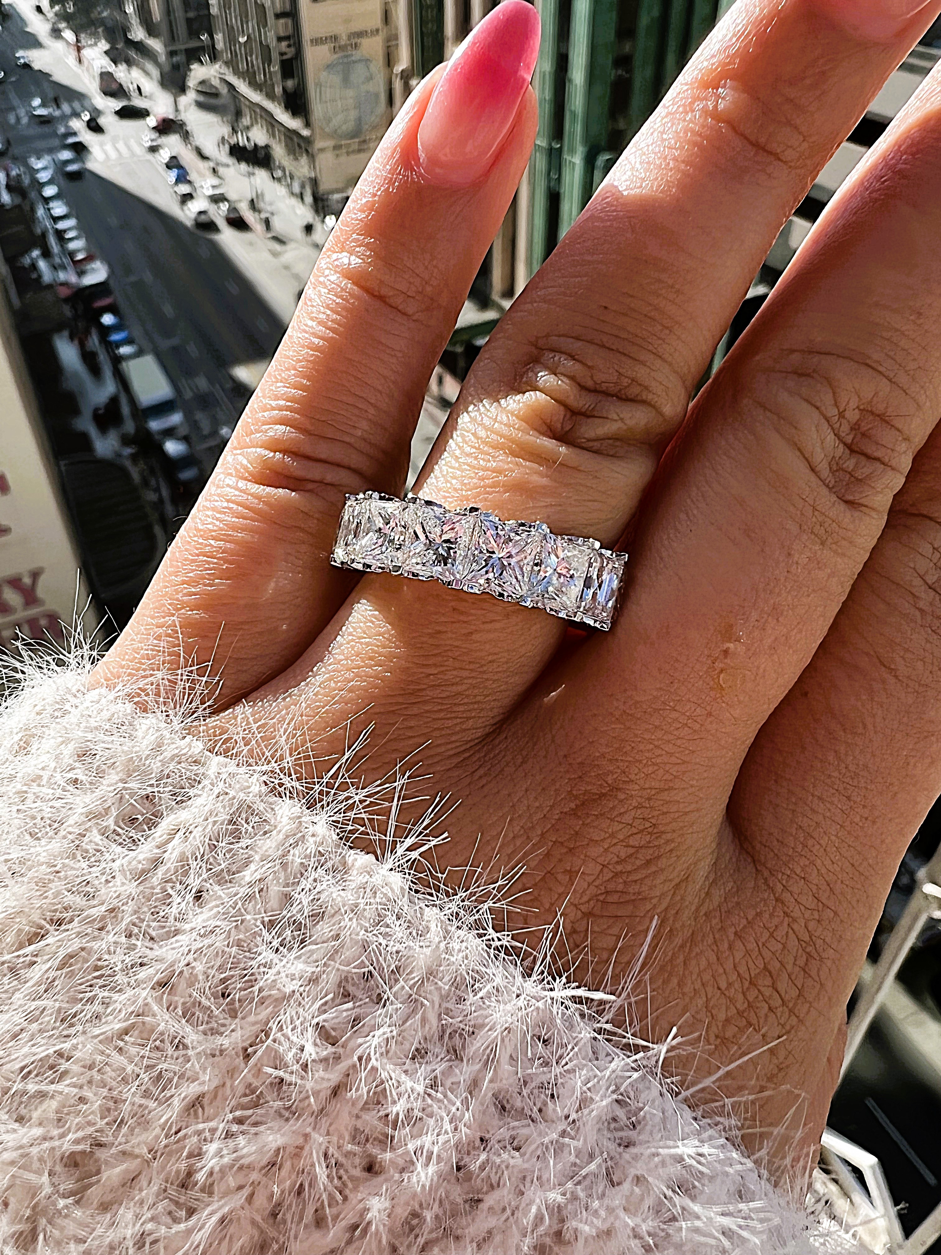 Princess Cut Eternity Band with Round shape Side Diamonds